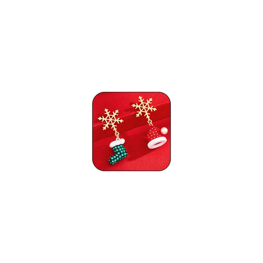 Christmas Earrings Sparkling Rhinestone Santa Hat Stocking Snowflake Stud Earrings Christmas Holiday Earrings